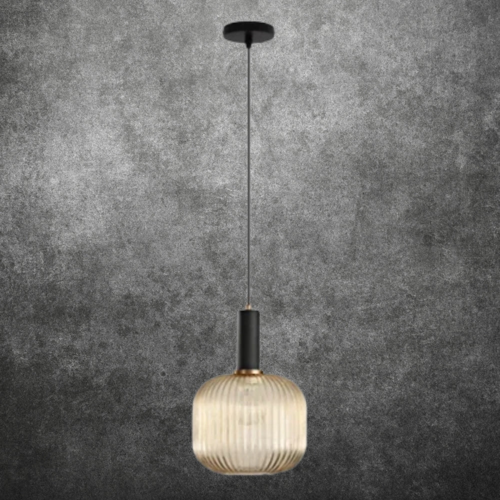 Amber Pendant Light – Adjustable Hanging Lamp with Gold and Black Detail