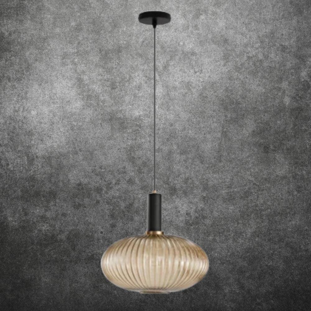 Amber Pendant Light – Adjustable Hanging Lamp with Gold and Black Detail
