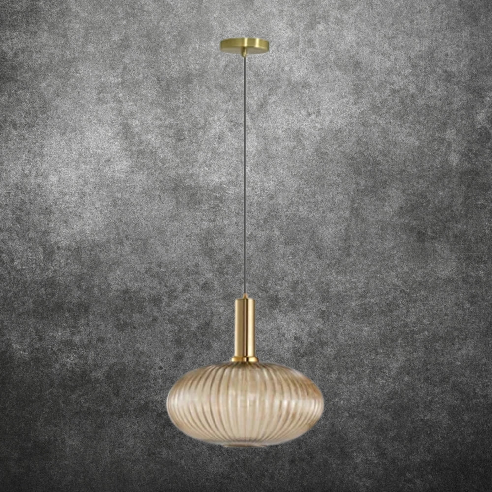 Amber Pendant Light – Adjustable Hanging Lamp with Gold and Black Detail