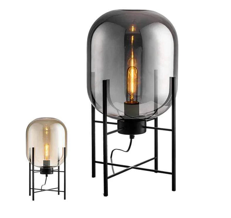 Glass Dome Floor Lamp – Industrial Metal Stand with Hand-Blown Shade