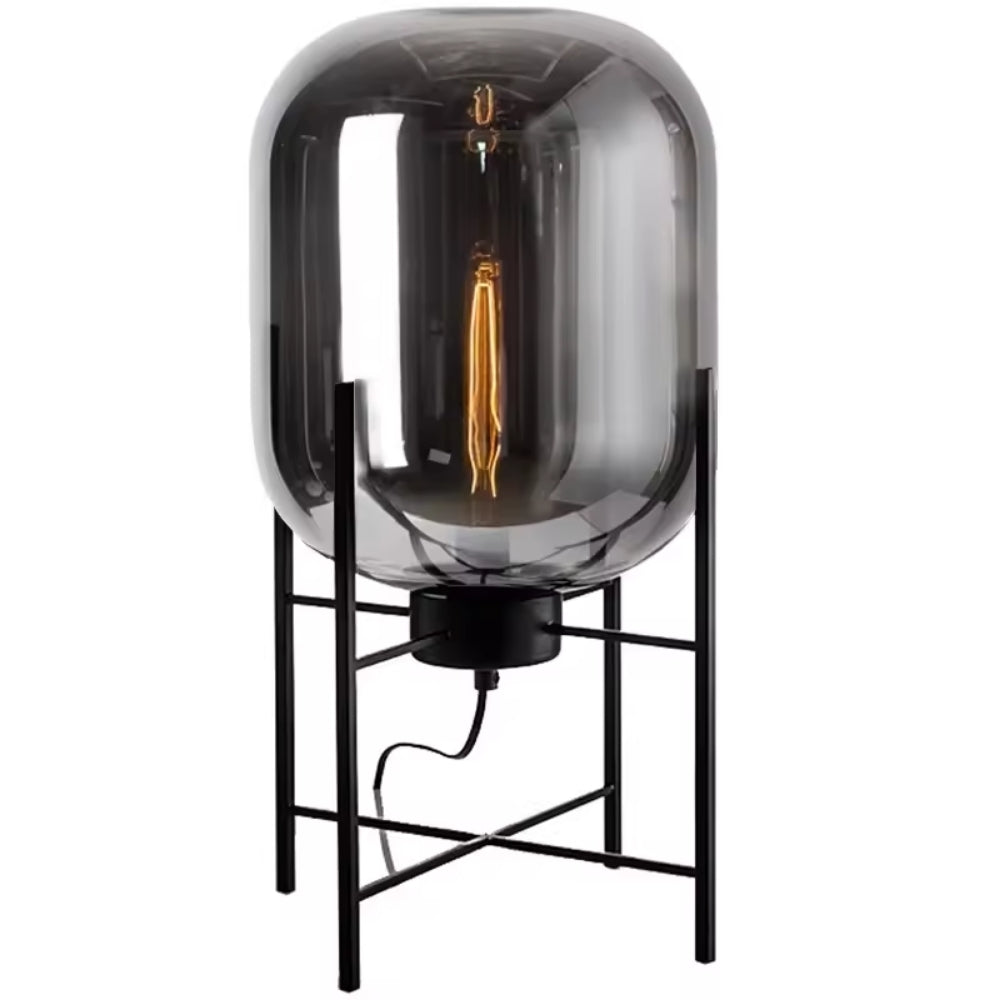 Glass Dome Floor Lamp – Industrial Metal Stand with Hand-Blown Shade