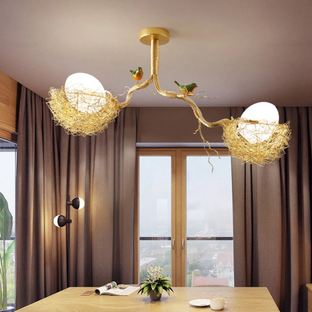 Gold Bird’s Nest Ceiling Lamp – Art Deco Multi-Light Fixture
