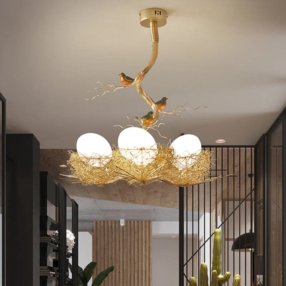 Gold Bird’s Nest Ceiling Lamp – Art Deco Multi-Light Fixture