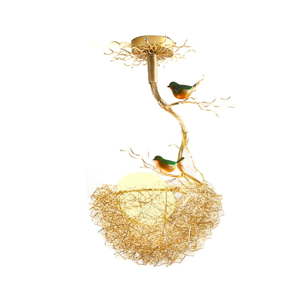 Gold Bird’s Nest Ceiling Lamp – Art Deco Multi-Light Fixture