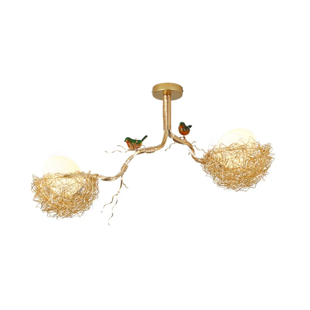 Gold Bird’s Nest Ceiling Lamp – Art Deco Multi-Light Fixture