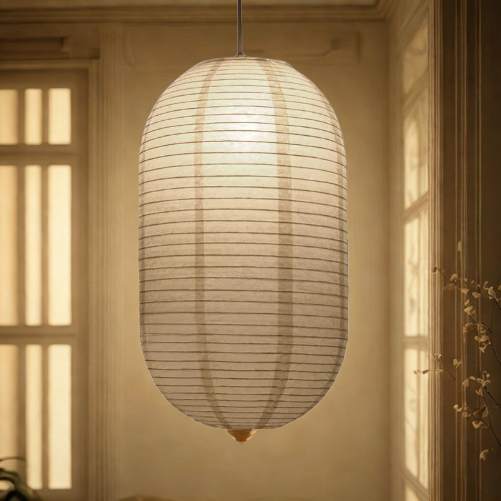 Japanese Oval Pendant Lamp – Single-Light Modern Fixture for Warm Lighting