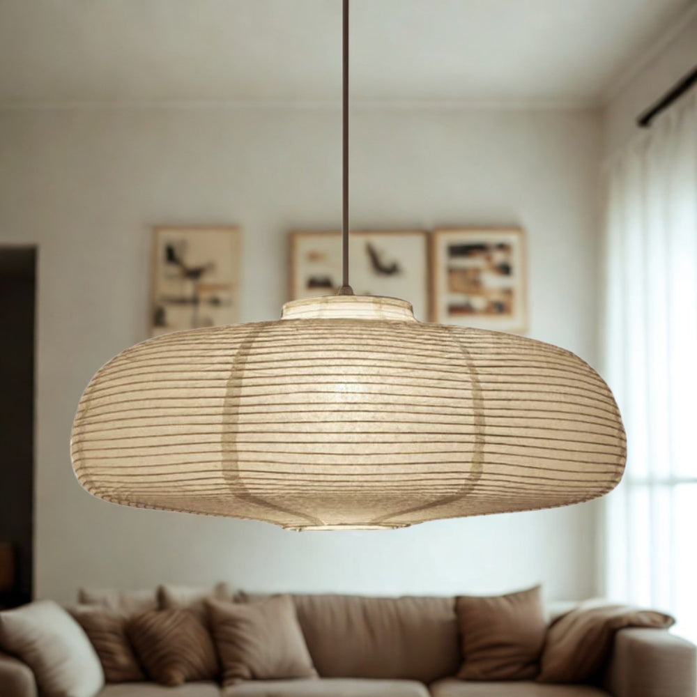 Japanese Oval Pendant Lamp – Single-Light Modern Fixture for Warm Lighting