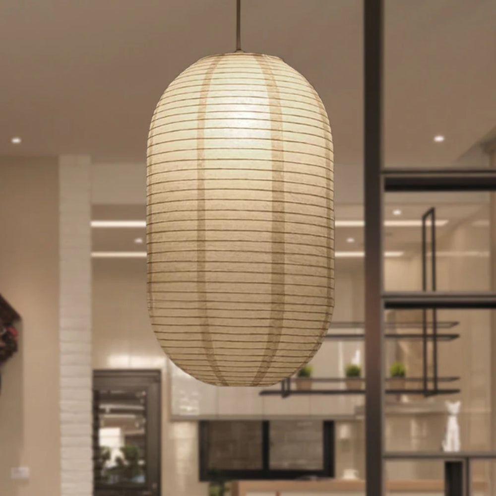 Japanese Oval Pendant Lamp – Single-Light Modern Fixture for Warm Lighting