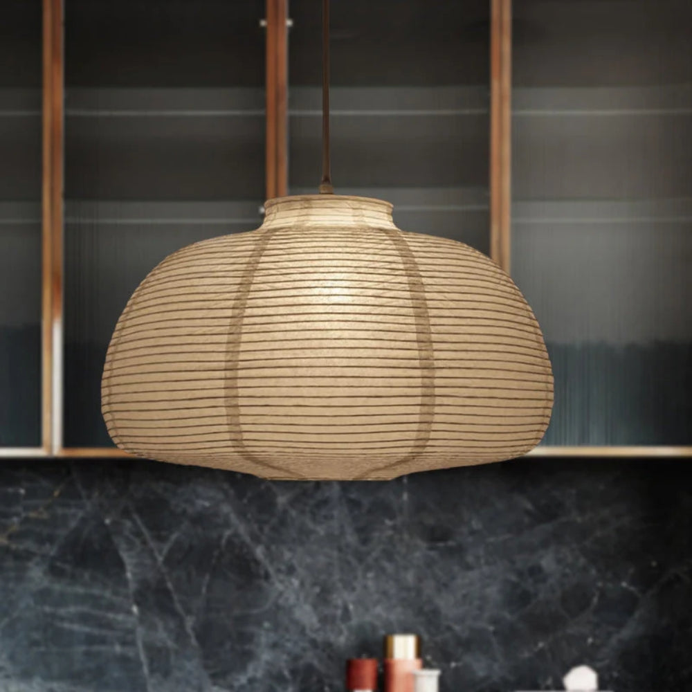 Japanese Oval Pendant Lamp – Single-Light Modern Fixture for Warm Lighting
