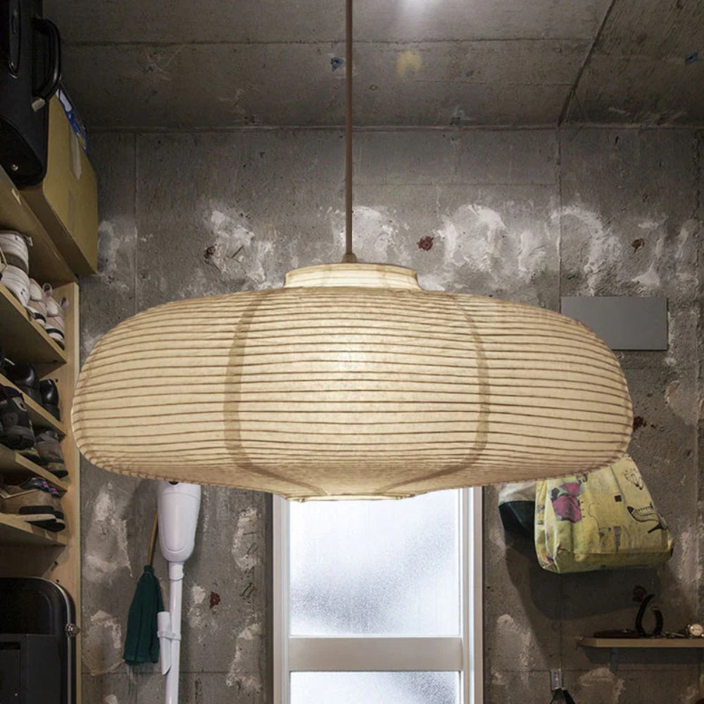 Japanese Oval Pendant Lamp – Single-Light Modern Fixture for Warm Lighting