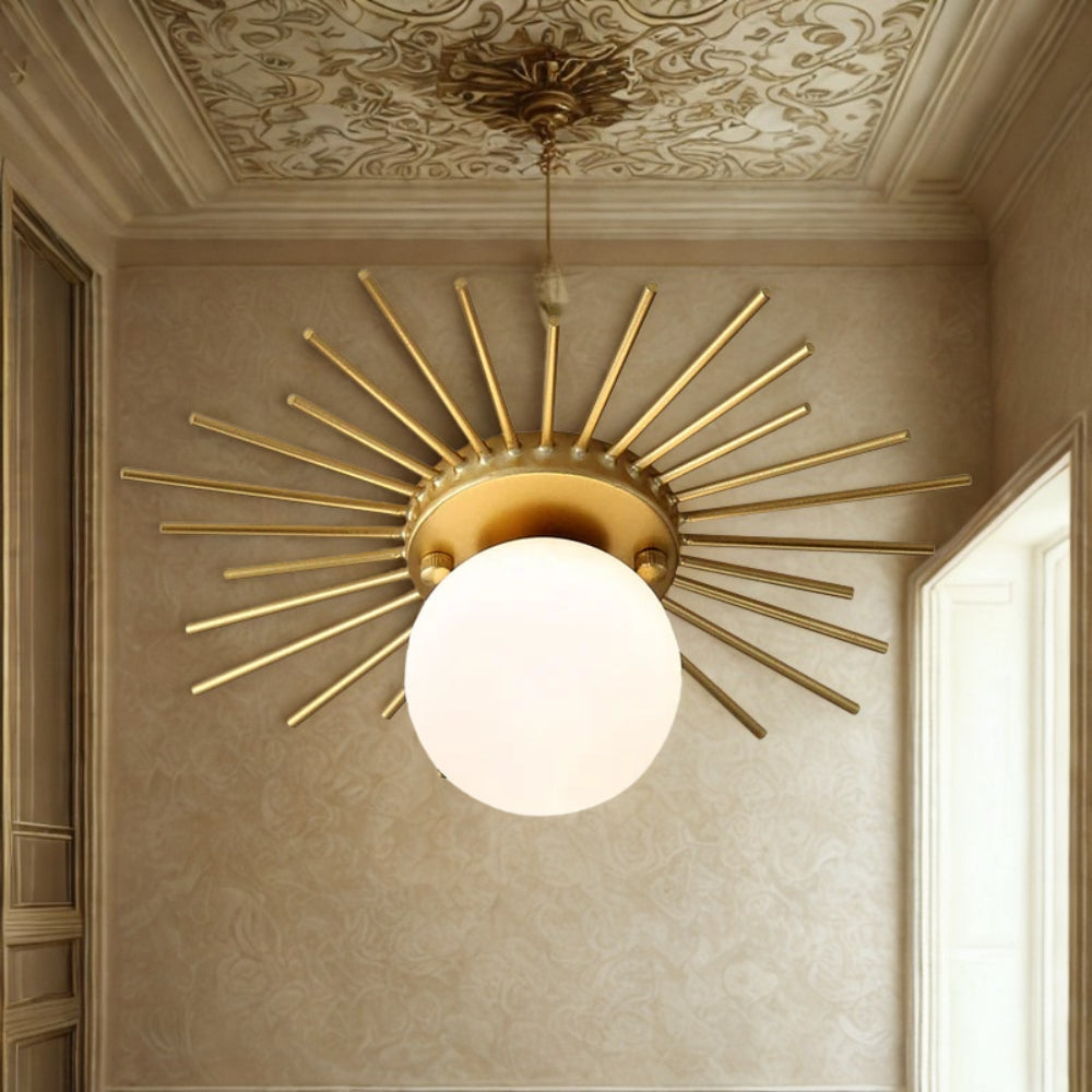 Mid-Century Ceiling Lamp – Gold LED Fixture with Structured Shape