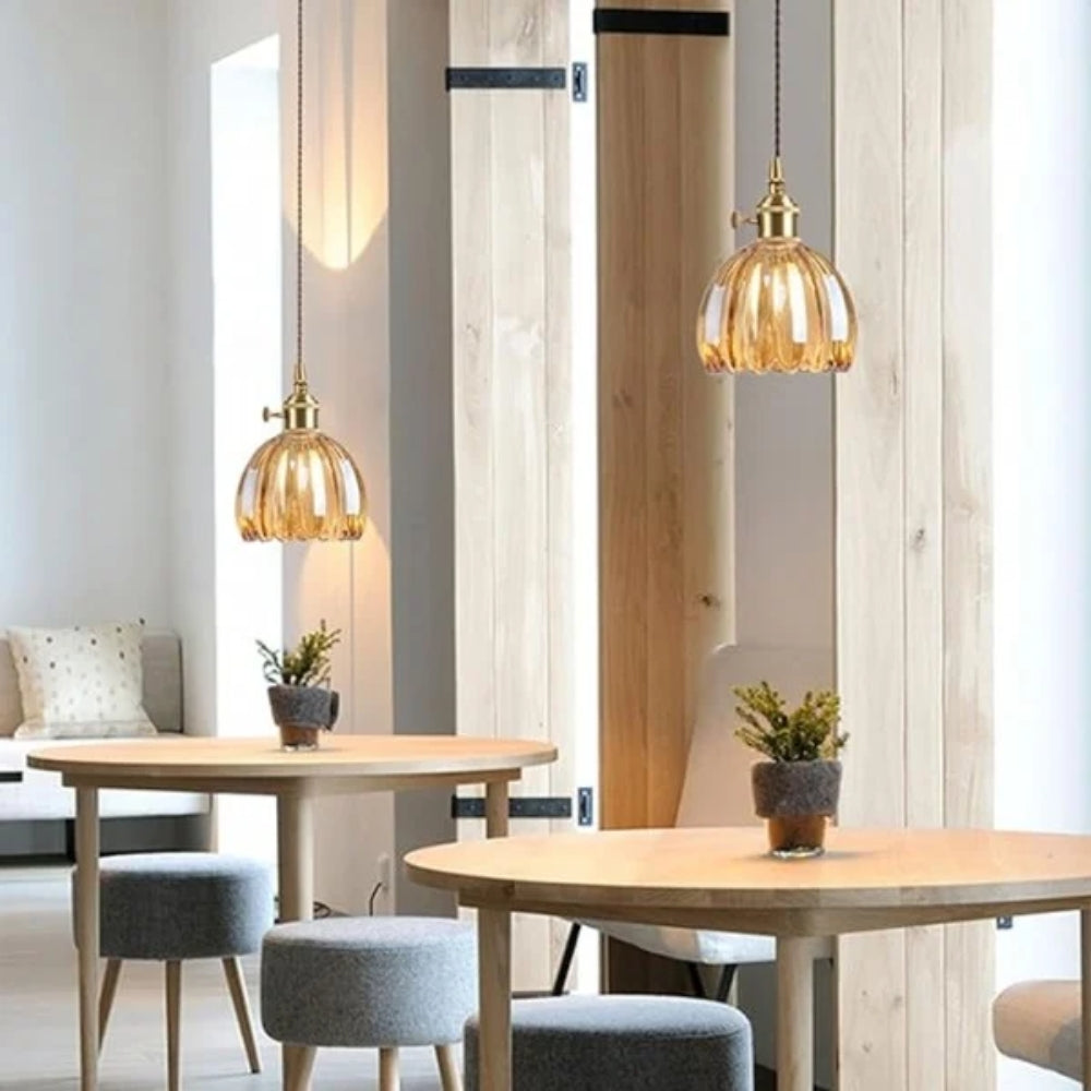 Retro Pendant Lamp – Clear Glass with Brass Accent