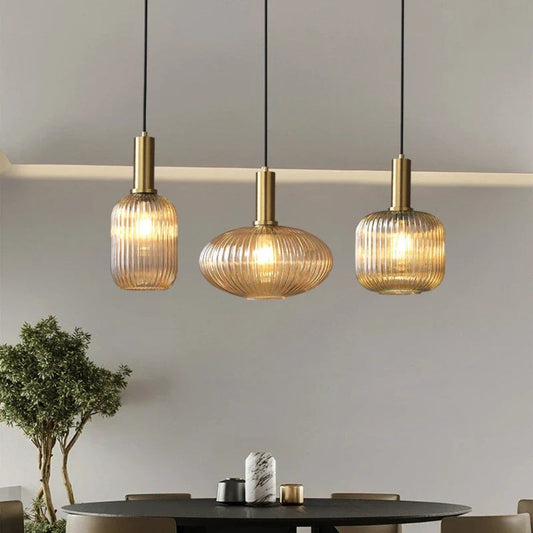 Amber Pendant Light – Adjustable Hanging Lamp with Gold and Black Detail