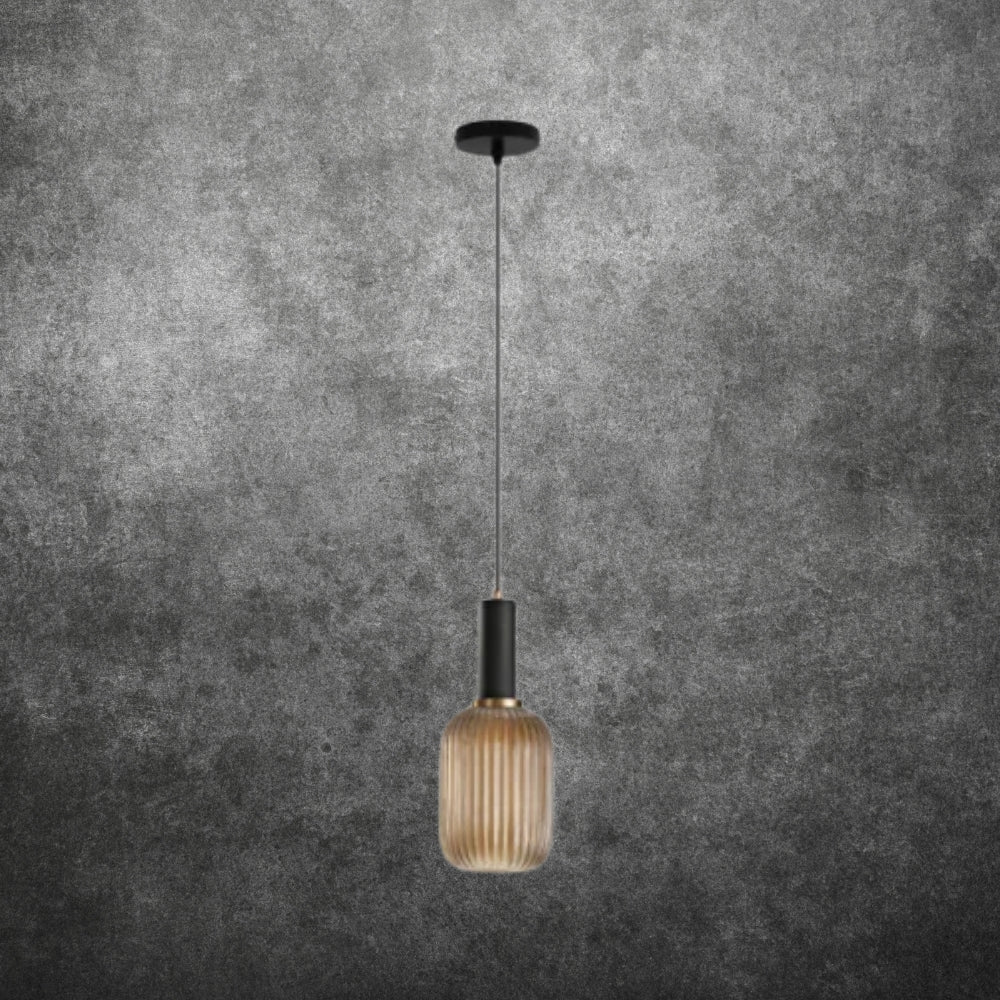 Amber Pendant Light – Adjustable Hanging Lamp with Gold and Black Detail