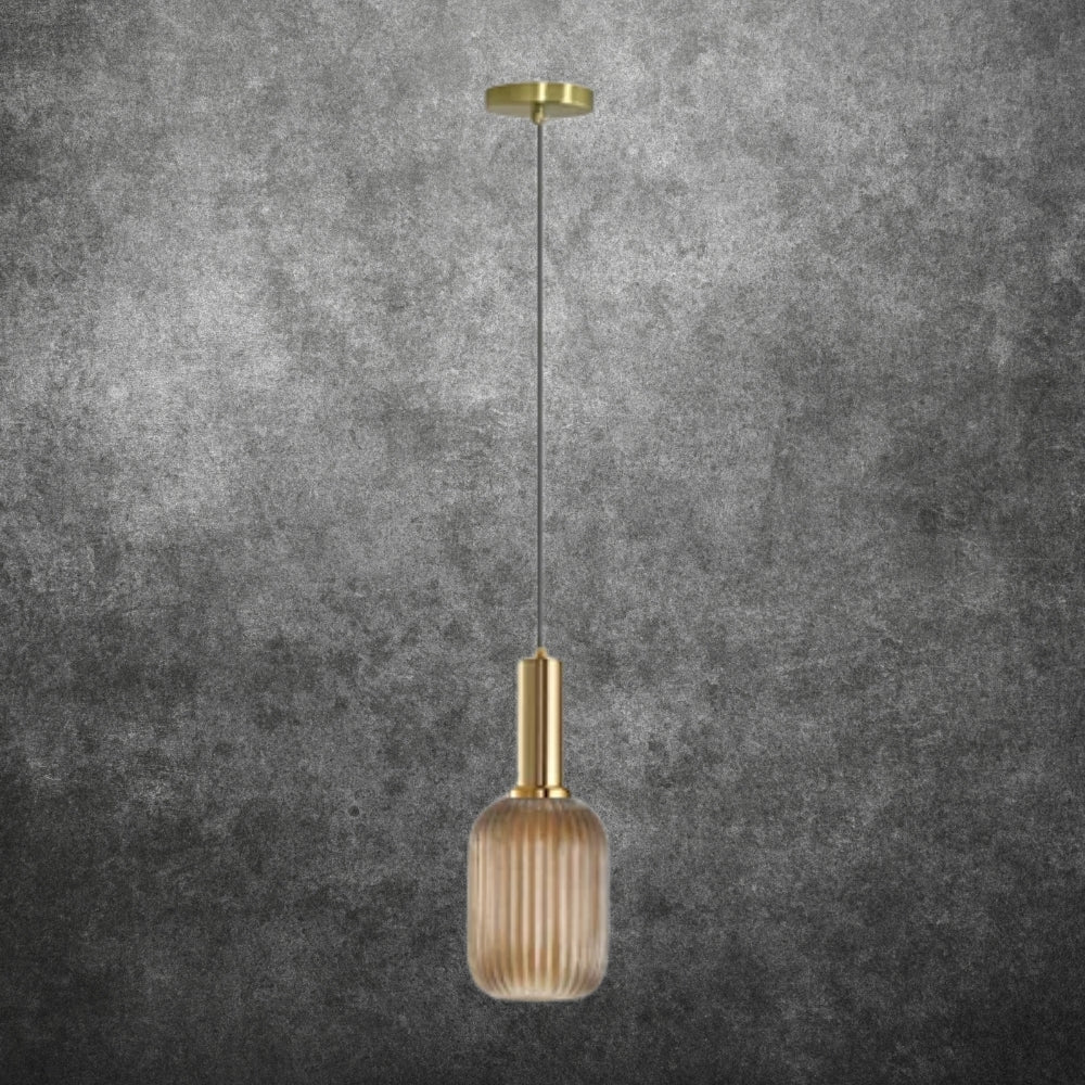Amber Pendant Light – Adjustable Hanging Lamp with Gold and Black Detail