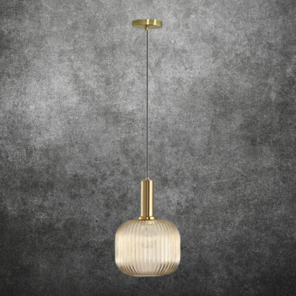 Amber Pendant Light – Adjustable Hanging Lamp with Gold and Black Detail