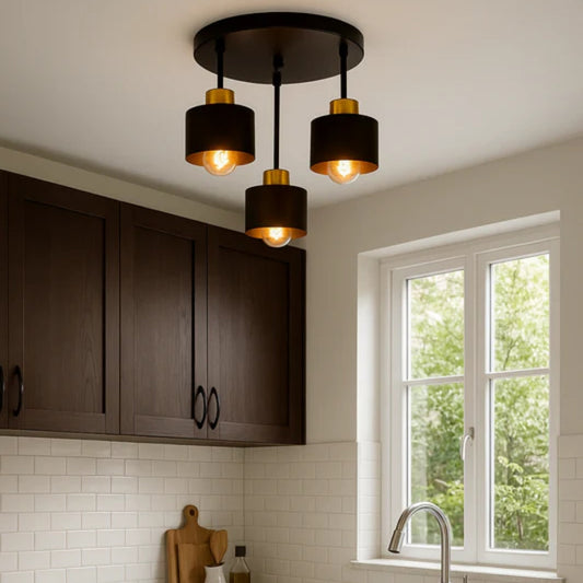 Black & Gold 3-Way Ceiling Lamp – Modern LED Compatible Fixture