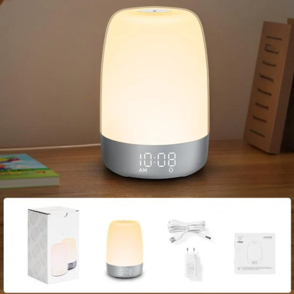 Dimmable Wake-Up Light – Rechargeable Table Lamp with Multiple Sound Options