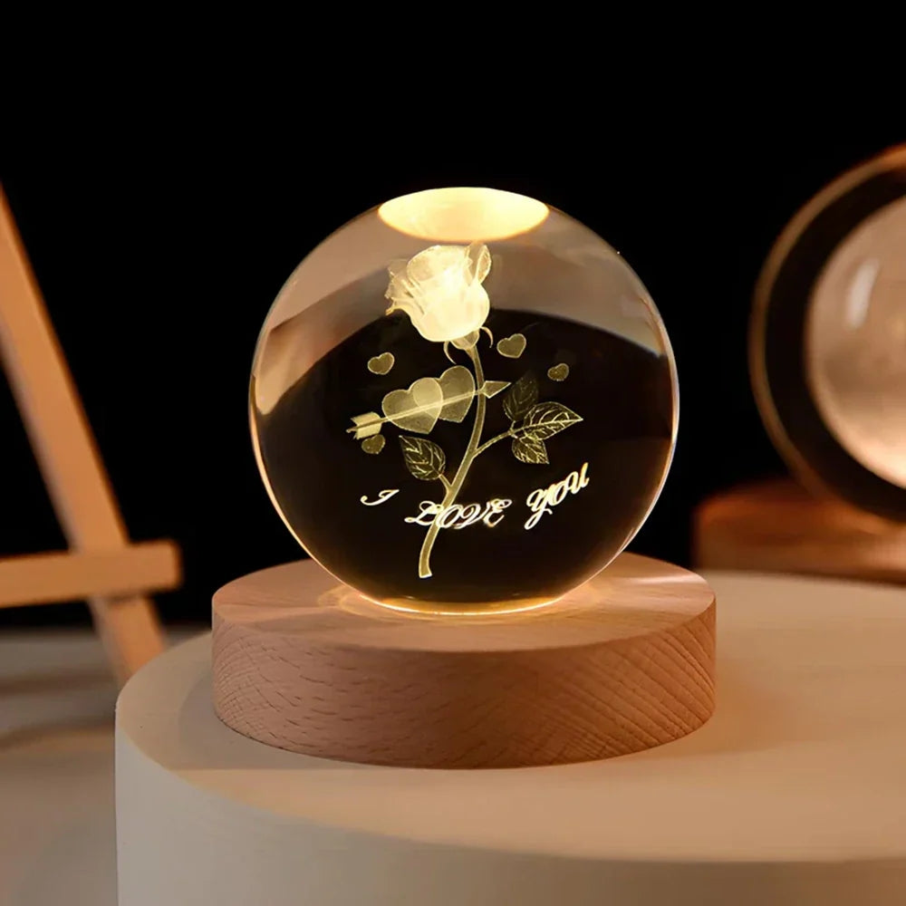 Glowing Crystal Ball LED Table Lamp – 3D Engraved Night Light
