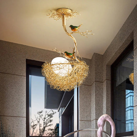 Gold Bird’s Nest Ceiling Lamp – Art Deco Multi-Light Fixture