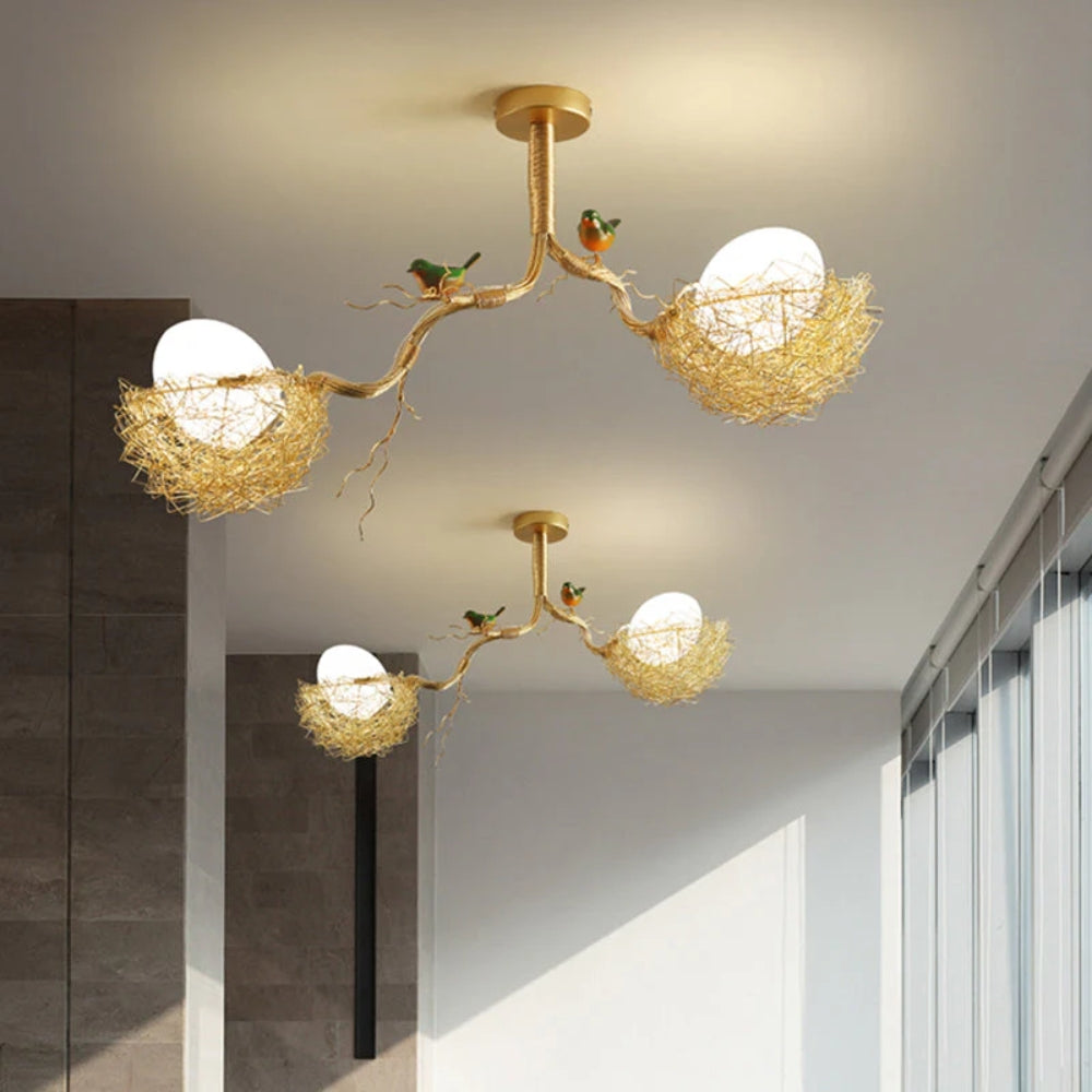 Gold Bird’s Nest Ceiling Lamp – Art Deco Multi-Light Fixture
