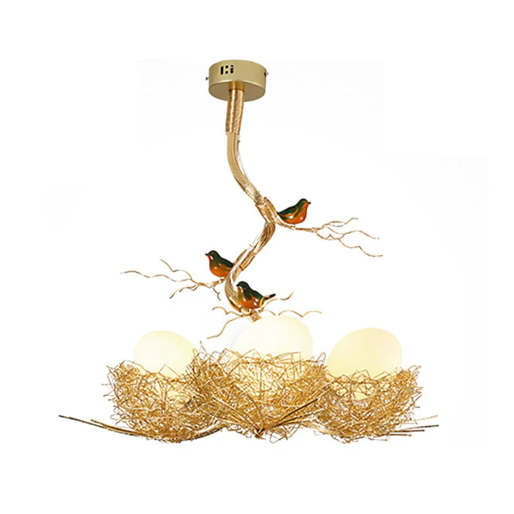 Gold Bird’s Nest Ceiling Lamp – Art Deco Multi-Light Fixture