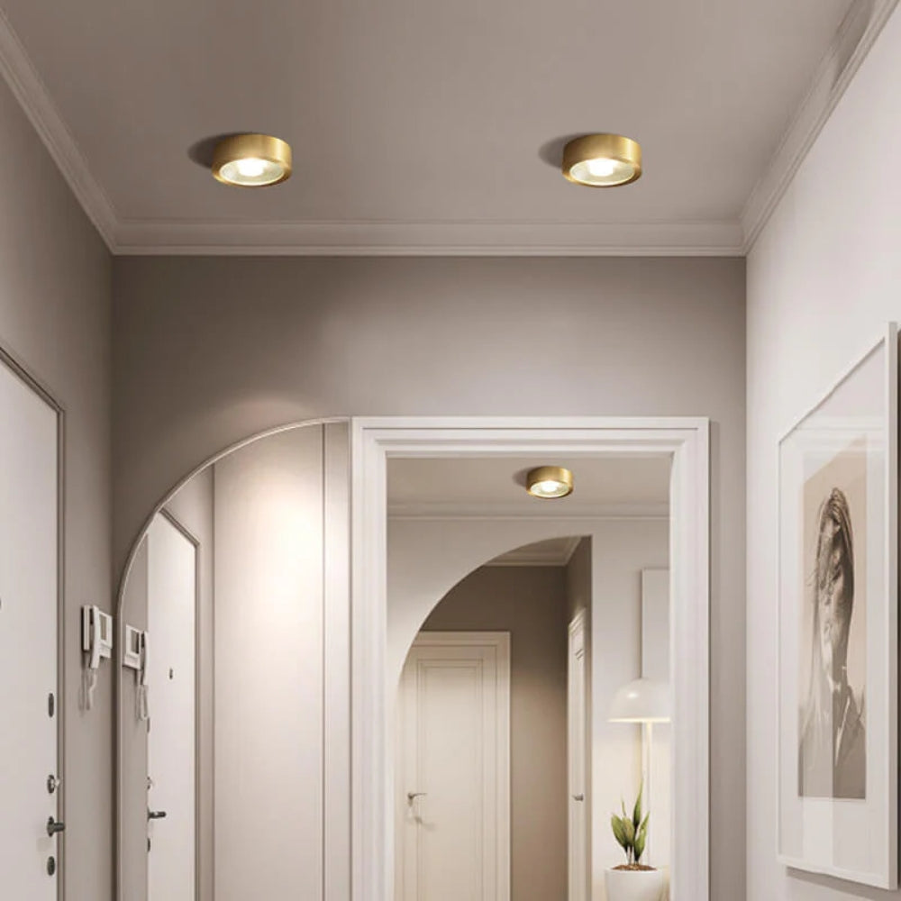 Golden Ceiling Lamp – Round Compact Light