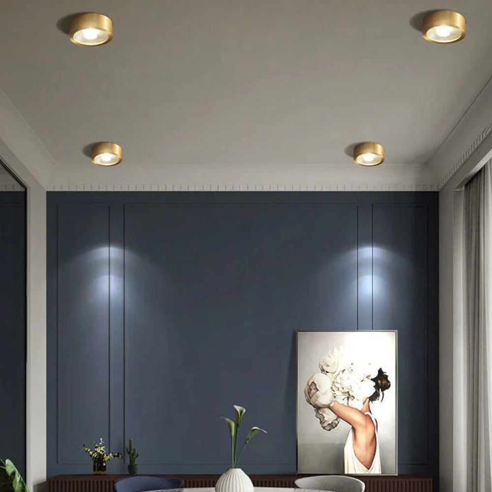Golden Ceiling Lamp – Round Compact Light
