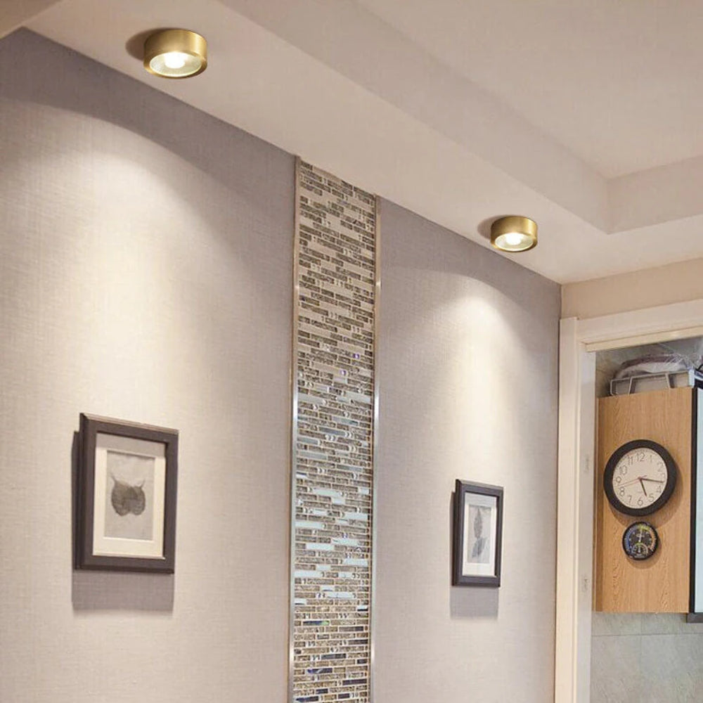 Golden Ceiling Lamp – Round Compact Light