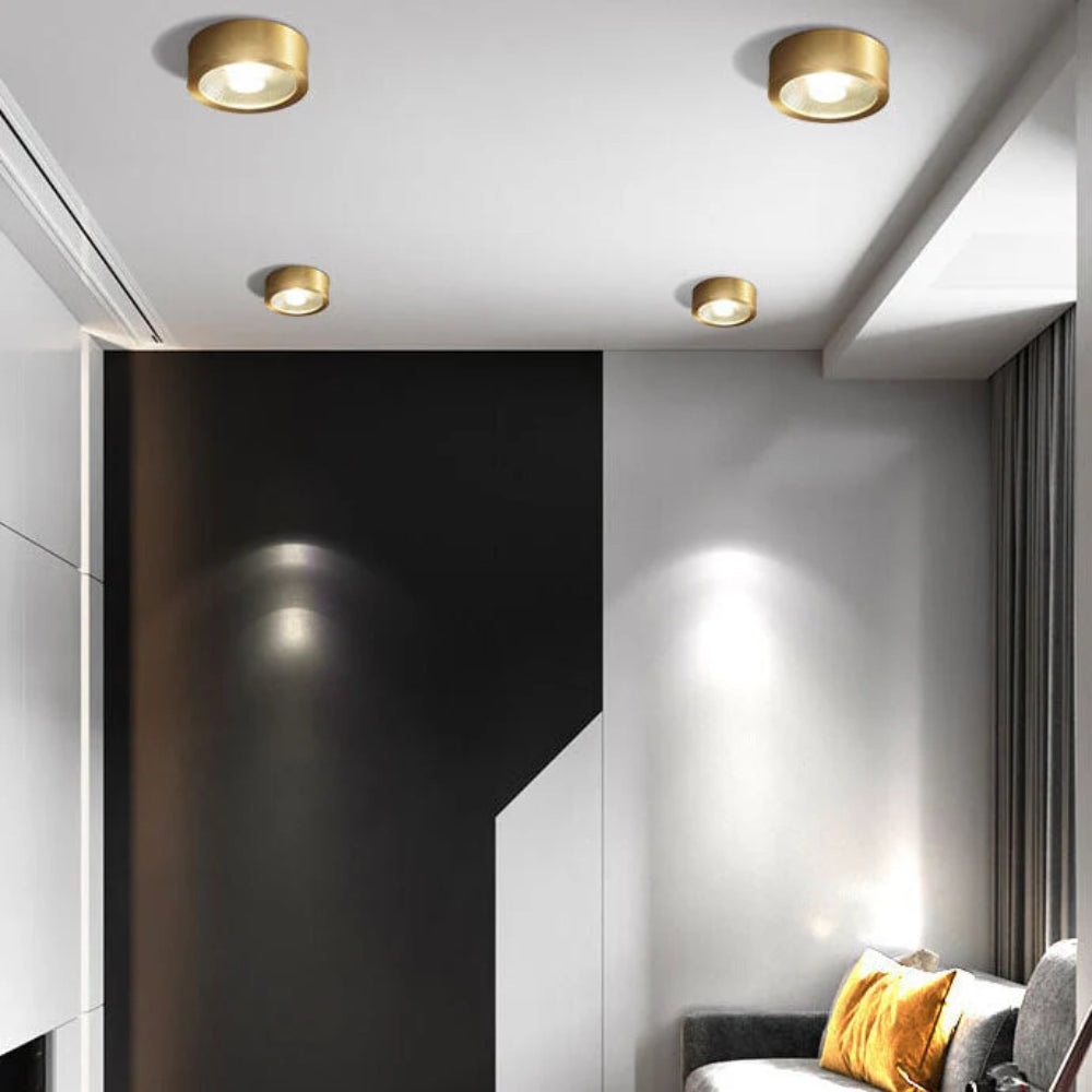 Golden Ceiling Lamp – Round Compact Light