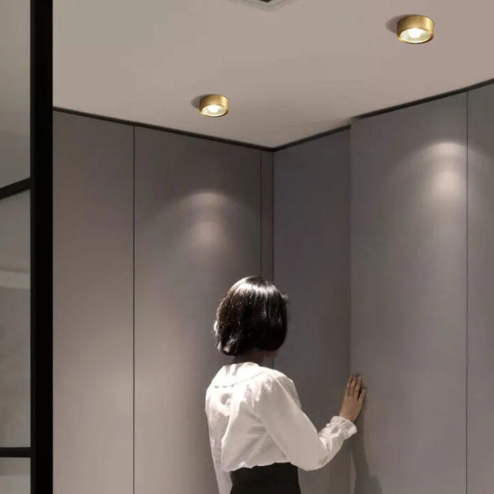 Golden Ceiling Lamp – Round Compact Light