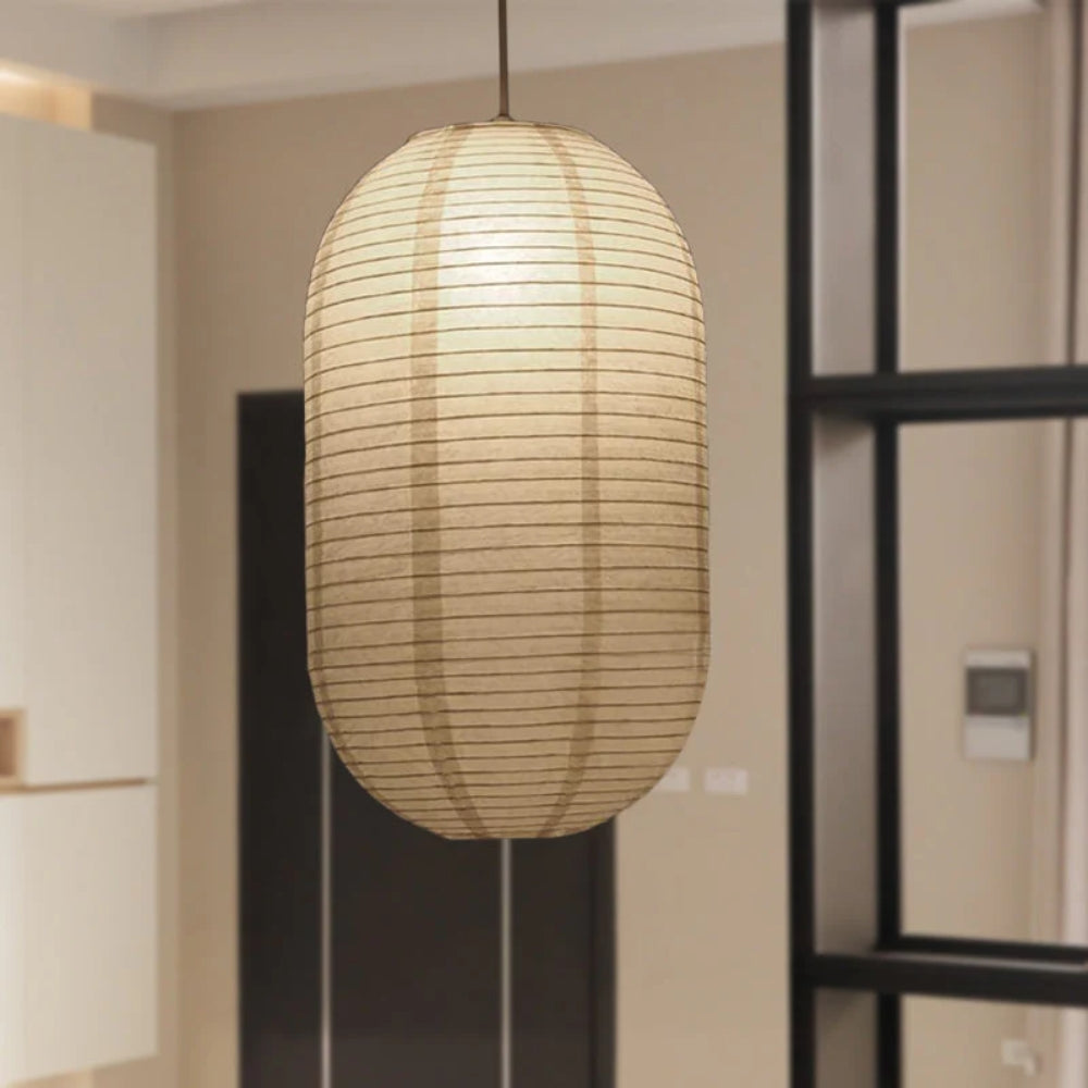Japanese Oval Pendant Lamp – Single-Light Modern Fixture for Warm Lighting