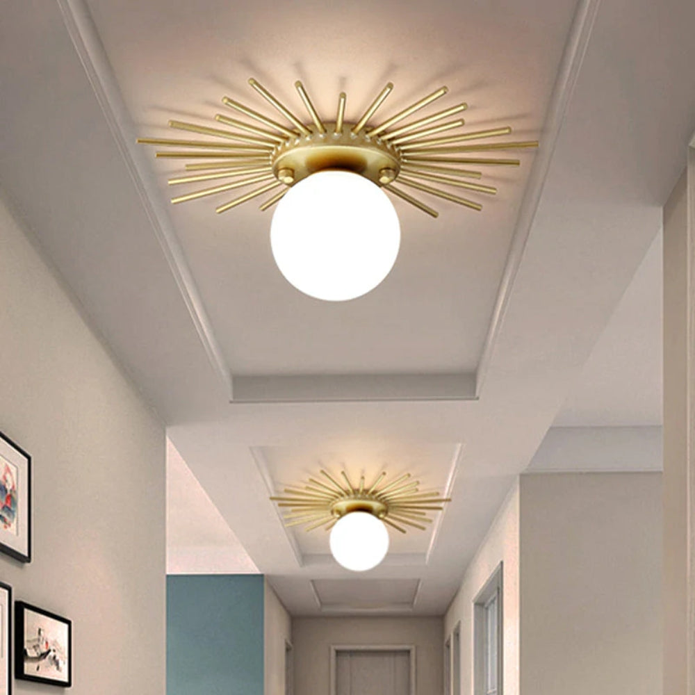 Mid-Century Ceiling Lamp – Gold LED Fixture with Structured Shape