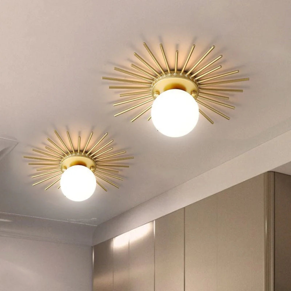 Mid-Century Ceiling Lamp – Gold LED Fixture with Structured Shape