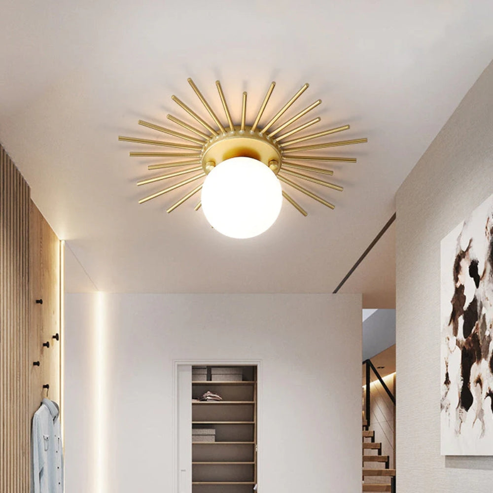 Mid-Century Ceiling Lamp – Gold LED Fixture with Structured Shape