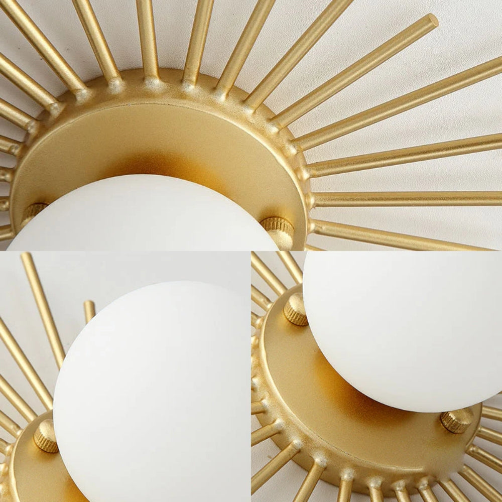 Mid-Century Ceiling Lamp – Gold LED Fixture with Structured Shape
