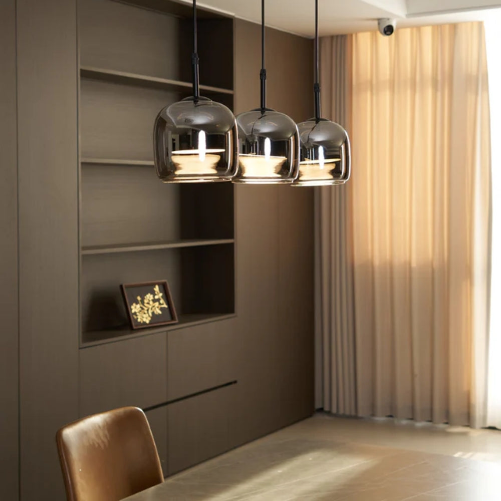 Smoked Glass Pendant Lamp – Adjustable Cable with Warm White LED