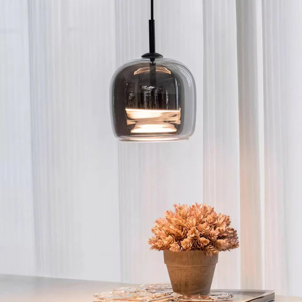 Smoked Glass Pendant Lamp – Adjustable Cable with Warm White LED