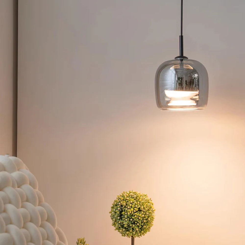 Smoked Glass Pendant Lamp – Adjustable Cable with Warm White LED