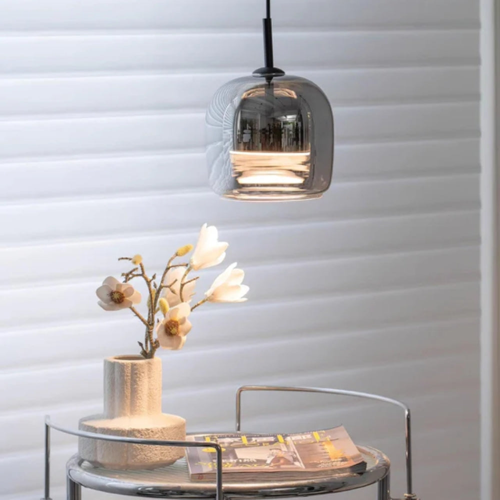 Smoked Glass Pendant Lamp – Adjustable Cable with Warm White LED