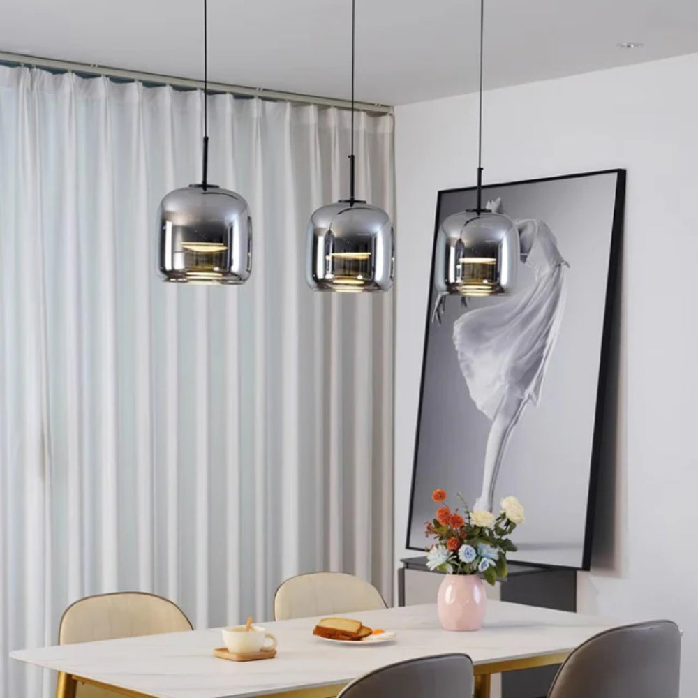 Smoked Glass Pendant Lamp – Adjustable Cable with Warm White LED