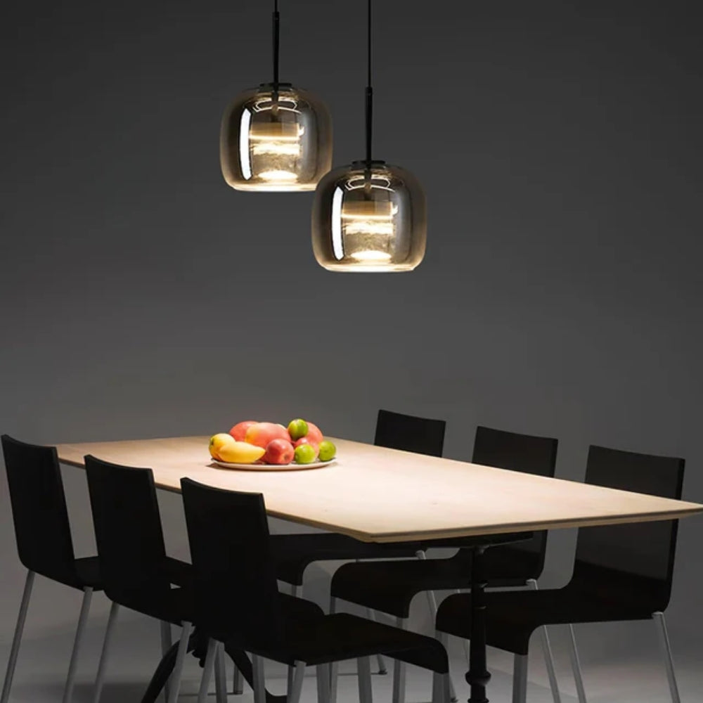 Smoked Glass Pendant Lamp – Adjustable Cable with Warm White LED